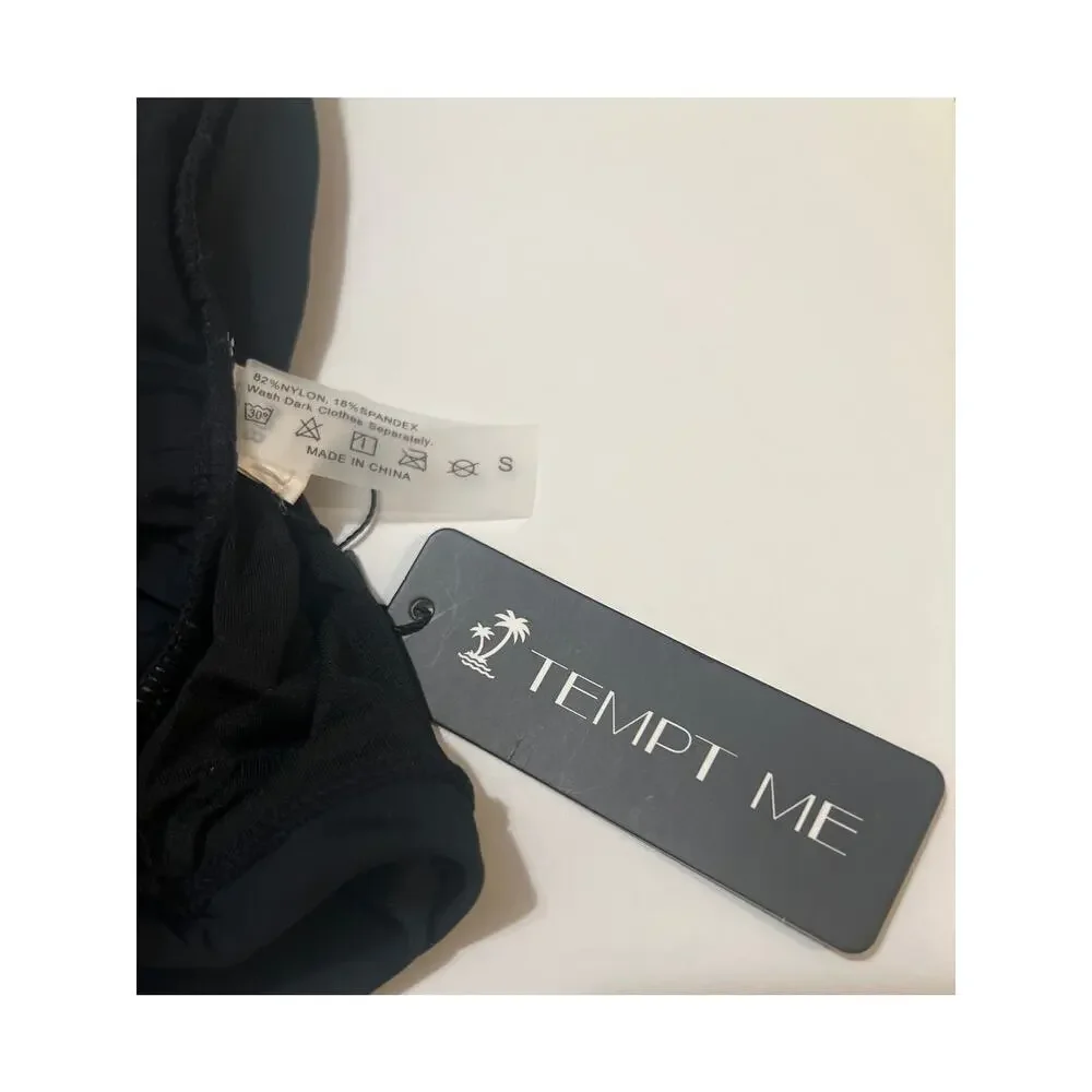 Tempt Me High Neck Adjustable Tunnel Straps Tankini Top Black NWT Size S - Picture 7 of 7